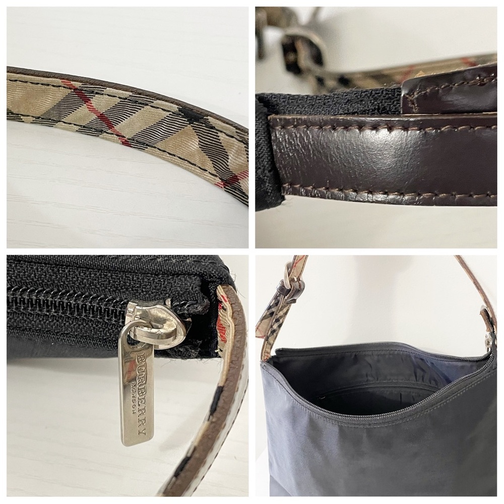 Burberry blue label black nylon tan nova check trim shoulder hobo bag - Picture 7 of 12